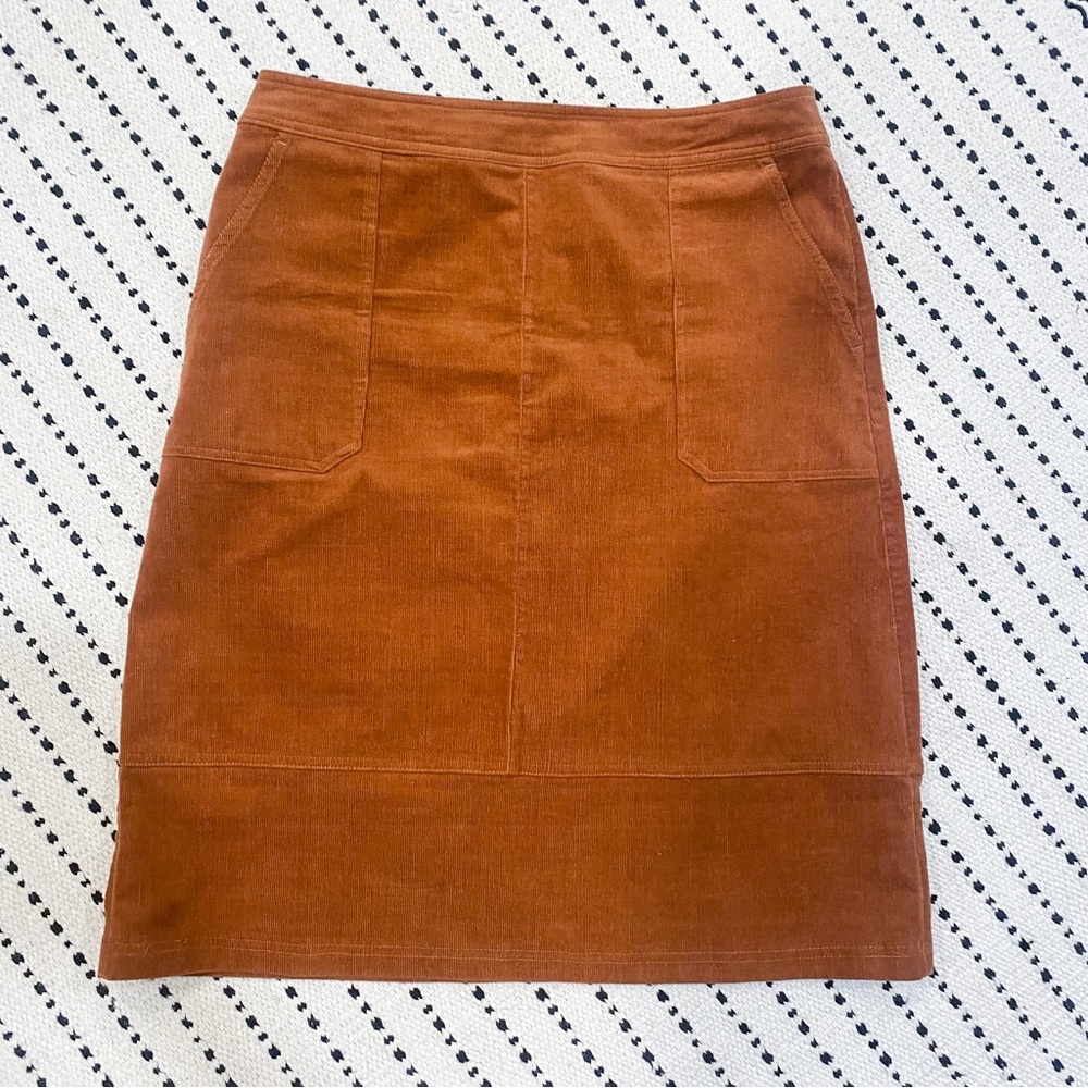 Downeast Corduroy Midi Skirt with Pockets Cognac Brown Sugar Almond L NWOT